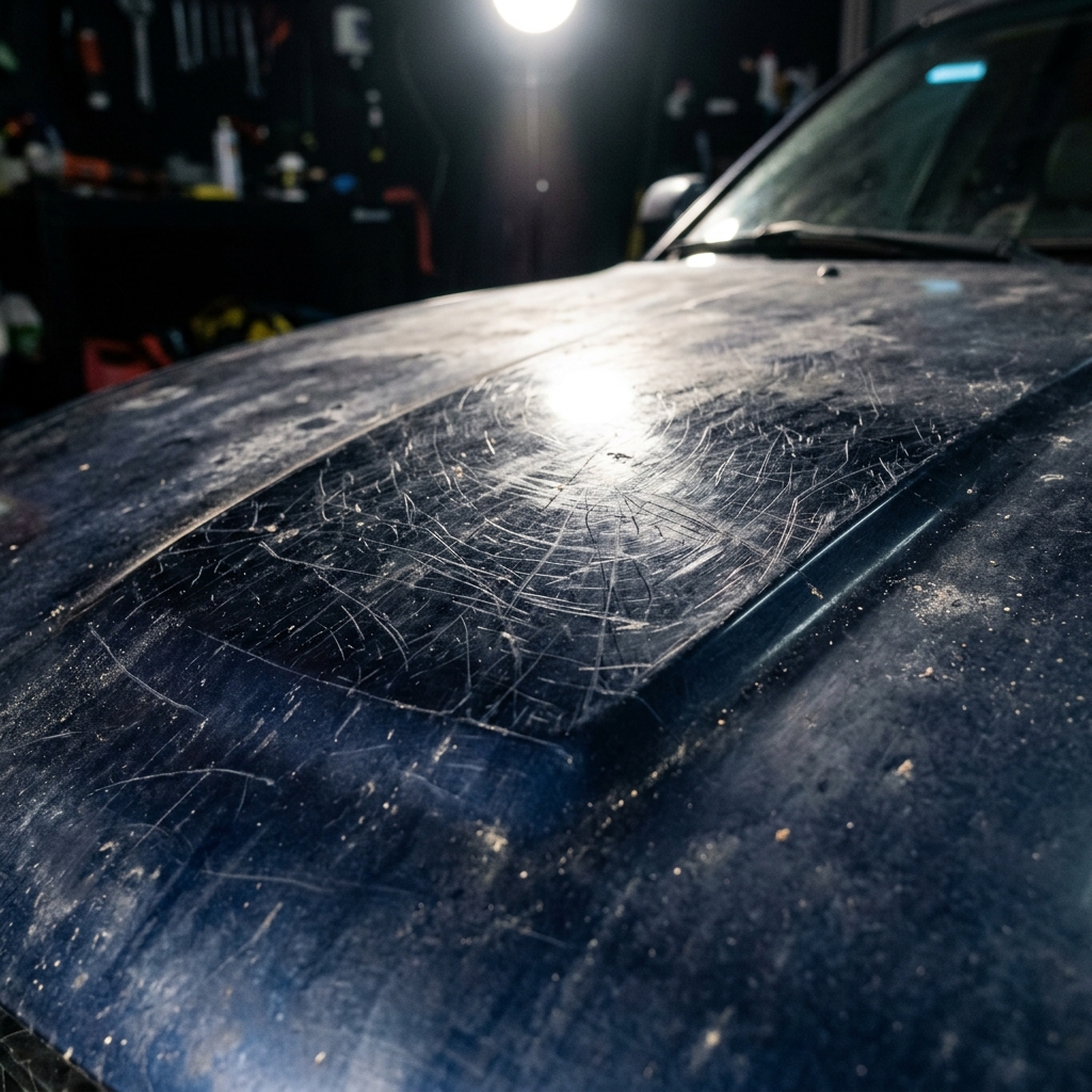 Scratched car paint before detailing