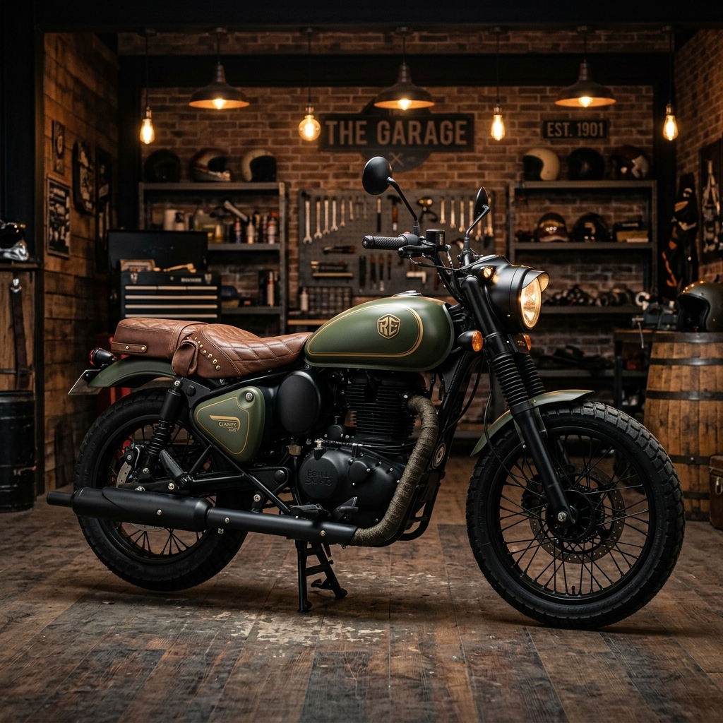 Customized Royal Enfield retro cruiser